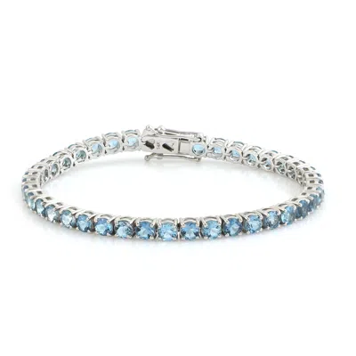 Artisan Women's Blue / White Santa Maria Aquamarine Gemstone In 14k White Gold Bracelet