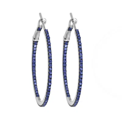Artisan Women's Blue / White Statement Blue Sapphire Gemstone Hoops In White Gold