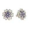 Artisan Women's Blue / White Tanzanite Birthstone & Diamond Flower Stud Earrings In White Gold In Metallic