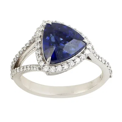 Artisan Women's Blue / White Triangle Blue Sapphire & Pave Diamond Cocktail Ring In 18k White Gold In Multi