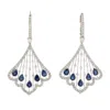 Artisan Women's Blue / White White Gold Dangle Earrings With Blue Sapphire & Pavé Diamonds In Metallic