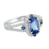 Artisan Women's Blue / White White Gold With Blue Sapphire Gemstone & Diamond Solitaire Ring In Metallic