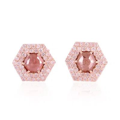 Artisan Women's Brown / Rose Gold Natural Ice Diamond Hexagon Earrings In 18k Rose Gold In Pink