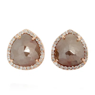 Artisan Women's Brown / Rose Gold / White Ice Diamond 18k Gold Pear Rose Gold Handmade Stud Earrings
