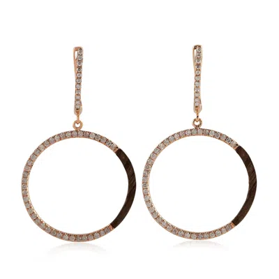 Artisan Women's Brown / Rose Gold / White Natural Diamond Dangle Earrings 14k Rose Gold