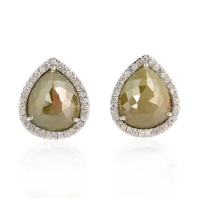 Artisan Women's Brown / White 18k White Gold Pear Ice Diamond Stud Earrings