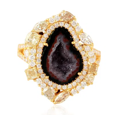 Artisan Women's Brown / White / Gold Unshaped Geode & Diamond Cocktail Ring In 18k Yellow Gold In Burgundy