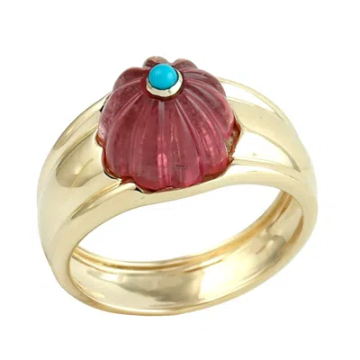 Artisan Women's Carved Turquoise & Tourmaline Statement Ring In 14k Gold