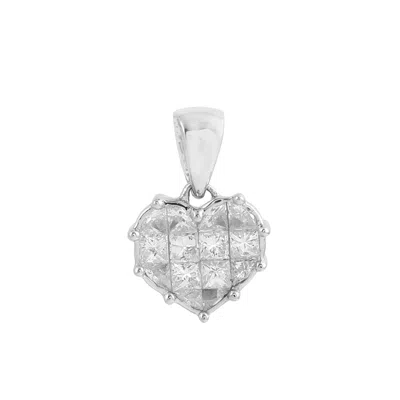 Artisan Women's Channel Set Natural Diamond In White Gold Heart Pendant