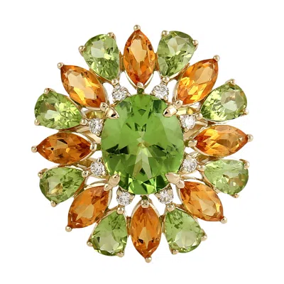 Artisan Women's Citrine & Peridot Gemstone Pave Diamond Cocktail Ring In Gold