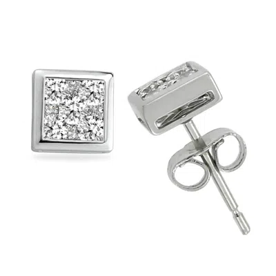 Artisan Women's Classic Square Diamond Stud Earrings In 18k White Gold