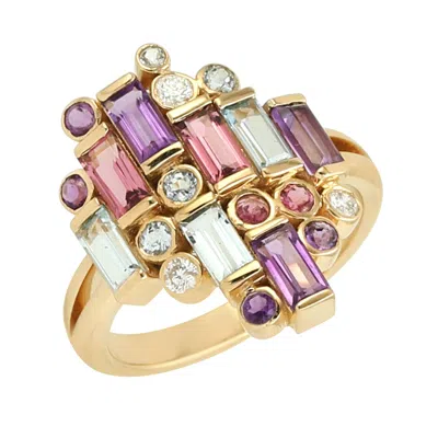 Artisan Women's Colorful Gemstone & Diamond Spectrum Band In 18k Yellow Gold
