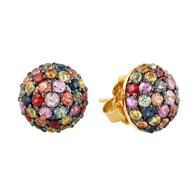 Artisan Women's Colorful Multi Sapphire Stud Earrings In 18k Yellow Gold