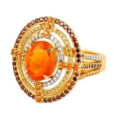 Artisan Women's Designer Fire Opal And Garnet Mandarin Diamond Ring In Yellow Gold