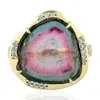 Artisan Women's Designer Melon Tourmaline And Diamond Ring In Yellow Gold In Brown
