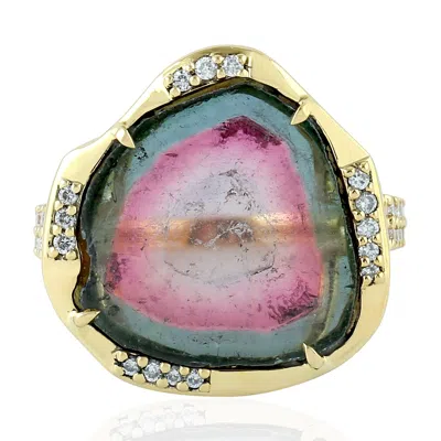 Artisan Women's Designer Melon Tourmaline And Diamond Ring In Yellow Gold In Brown