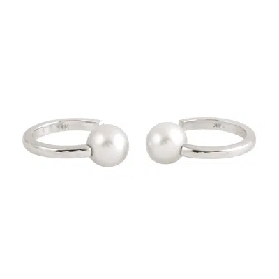 Artisan Women's Designer Mother Of Pearl Ear Cuff Earrings In 14k White Gold In Silver