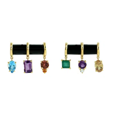 Artisan Women's Designer Multi Gemstone Stud Earrings In Yellow Gold