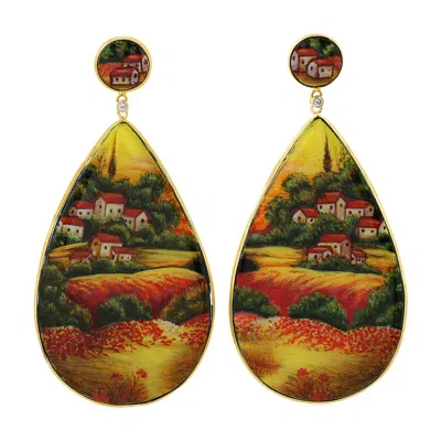 Artisan Women's Designer Picture Bakelite & Diamond Dangle Earrings In Yellow Gold In Multi