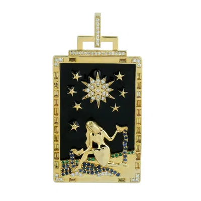Artisan Women's Diamond & Sapphire Zodiac Pendant In Gold – Enamel Celestial Necklace With Starry Night Desi