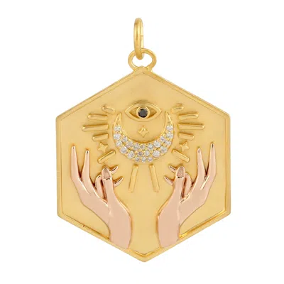 Artisan Women's Diamond Evil Eye & Moon Hand Pendant In 14k Yellow And Rose Gold
