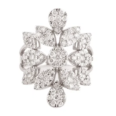 Artisan Women's Elegant Diamond Statement Cocktail Ring In 18k White Gold In Metallic
