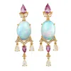 Artisan Women's Elegant Opal Ethiopian & Pink Sapphire Diamond Earrings In 18k Gold In Gray