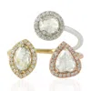 Artisan Women's Elegant Rose-cut Diamond Bypass Ring In White & Yellow Rose Gold In Multi