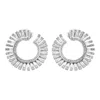 Artisan Women's Elegant Sunburst Hoop Earrings In 18k White Gold With Baguette & Round Diamond In White