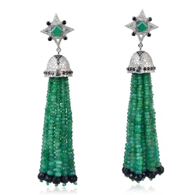 Artisan Women's Emerald, Sapphire, Spinel & Diamond Tassel Earrings In Silver & 18k White Gold