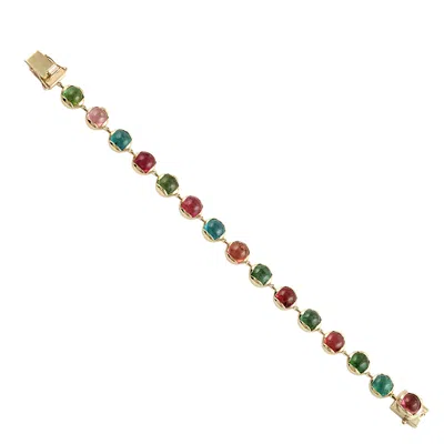 Artisan Women's Fixed & Flexible Gold Bracelet With Multicolor Tourmaline Gemstones – Fine Statement Jewelry