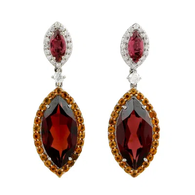 Artisan Women's Garnet, Pink Tourmaline, Citrine & Diamond Drop Earrings In 18k White Gold