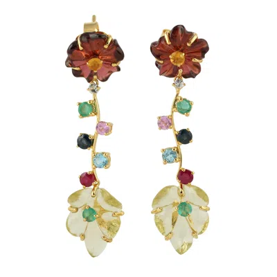 Artisan Women's Garnet, Quartz & Sapphire Ruby Multi-gemstone Flower Earrings In 18k Gold