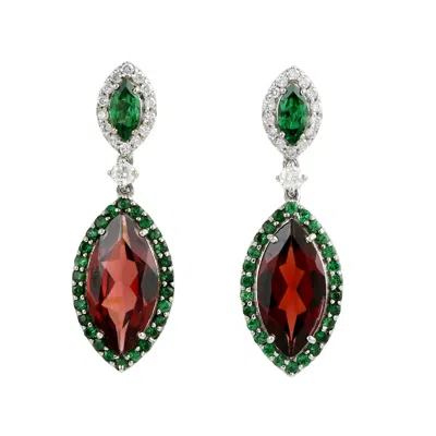 Artisan Women's Garnet, Tsavorite & Diamond Drop Earrings In 18k White Gold
