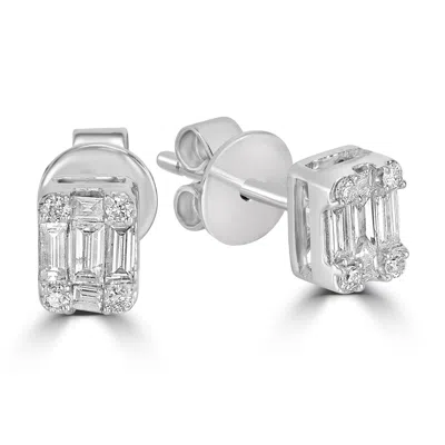 Artisan Women's Genuine Baguette Cut Diamond Stud Earrings In White Gold