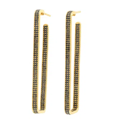 Artisan Women's Gold / Black Natural Black Diamond Long Hoop Earrings In Yellow Gold