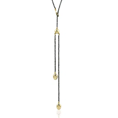 Artisan Women's Gold / Black Solid 18k Yellow Gold Natural Black Diamond Beaded Rope Necklace Jewelry In Gray