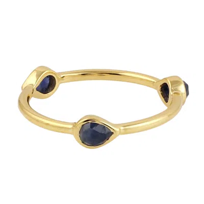 Artisan Women's Gold / Blue 10k Yellow Gold In Pear Cut Blue Sapphire Gemstone Band Ring Handmade Jewelry