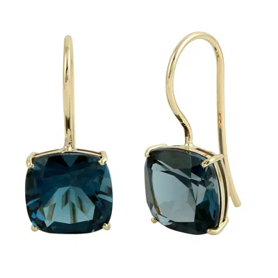 Artisan Women's Gold / Blue 14k Yellow Gold Ear Hook Earrings With London Blue Topaz Gemstones In Green