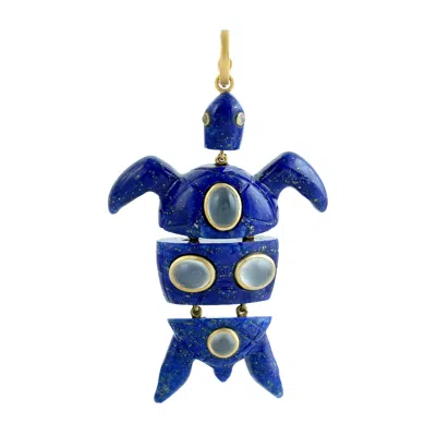 Artisan Women's Gold / Blue 14k Yellow Gold Lapis & Moonstone Turtle Pendant