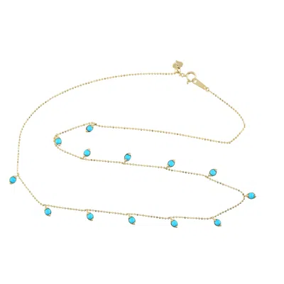 Artisan Women's Gold / Blue 18k Yellow Gold Round Turquoise Station Necklace In Gold/blue