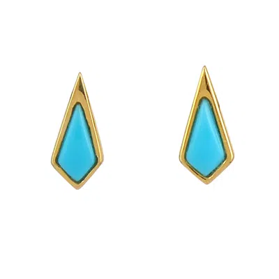 Artisan Women's Gold / Blue 18k Yellow Gold Turquoise Geometric Stud Earrings