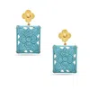 Artisan Women's Gold / Blue  Carved Turquoise Gemstone Dangle Earrings In Gold
