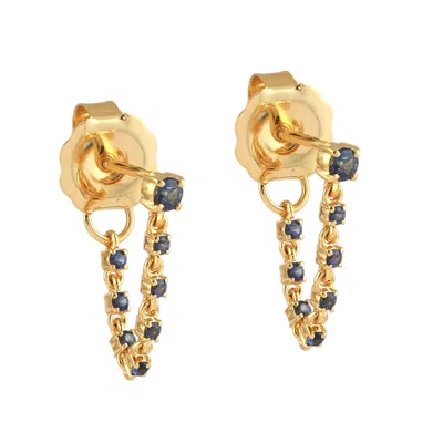 Artisan Women's Gold / Blue Blue Sapphire Gemstone Chain Dangle Earrings In 14k Yellow Gold