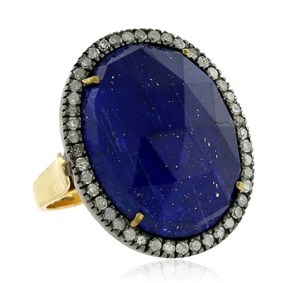 Artisan Women's Gold / Blue Oval Lapis Gemstone & Diamond Cocktail Ring In Gold & Sterling Silver