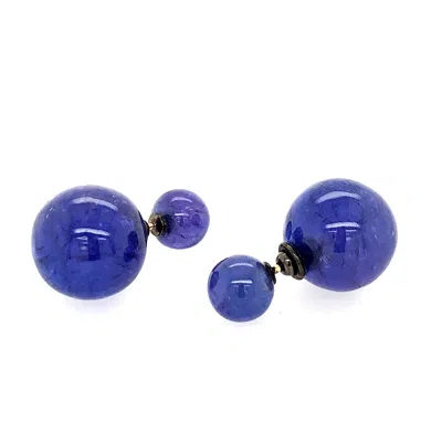 Artisan Women's Gold / Blue Tanzanite Gemstone Double Side Tunnel Earrings In 18k Yellow Gold