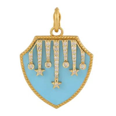 Artisan Women's Gold / Blue / White 14k Yellow Gold Enamel Star Shield Pendant With Natural Diamonds In Multi