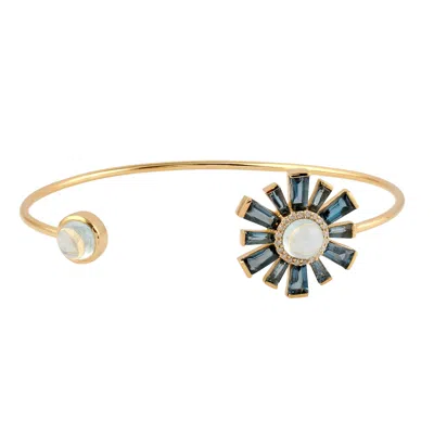 Artisan Women's Gold / Blue / White 18k Gold Cuff Bangle With Topaz, Aquamarine & Diamonds In Multi