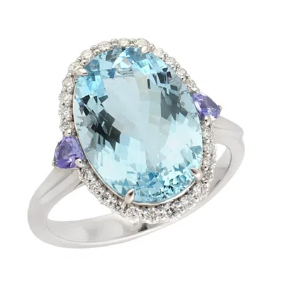 Artisan Women's Gold / Blue / White 18k White Gold Aquamarine & Tanzanite Pave Diamond Cocktail Ring