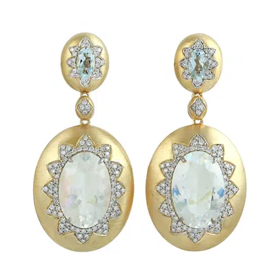 Artisan Women's Gold / Blue / White Blue Moonstone & Aquamarine Pave Diamond Dangle Earrings In Yellow Gold In Multi